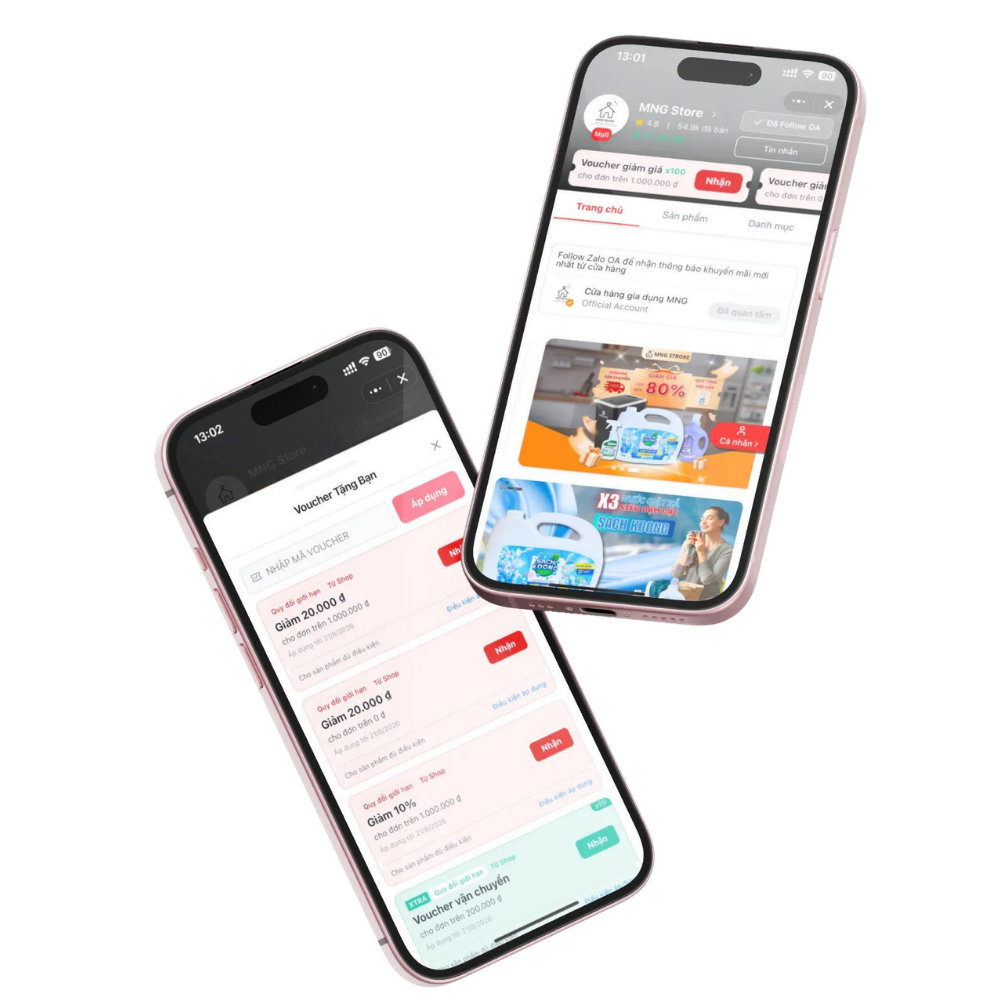 iPhone 15 hiển thị Zalo Mini-App MNG Store