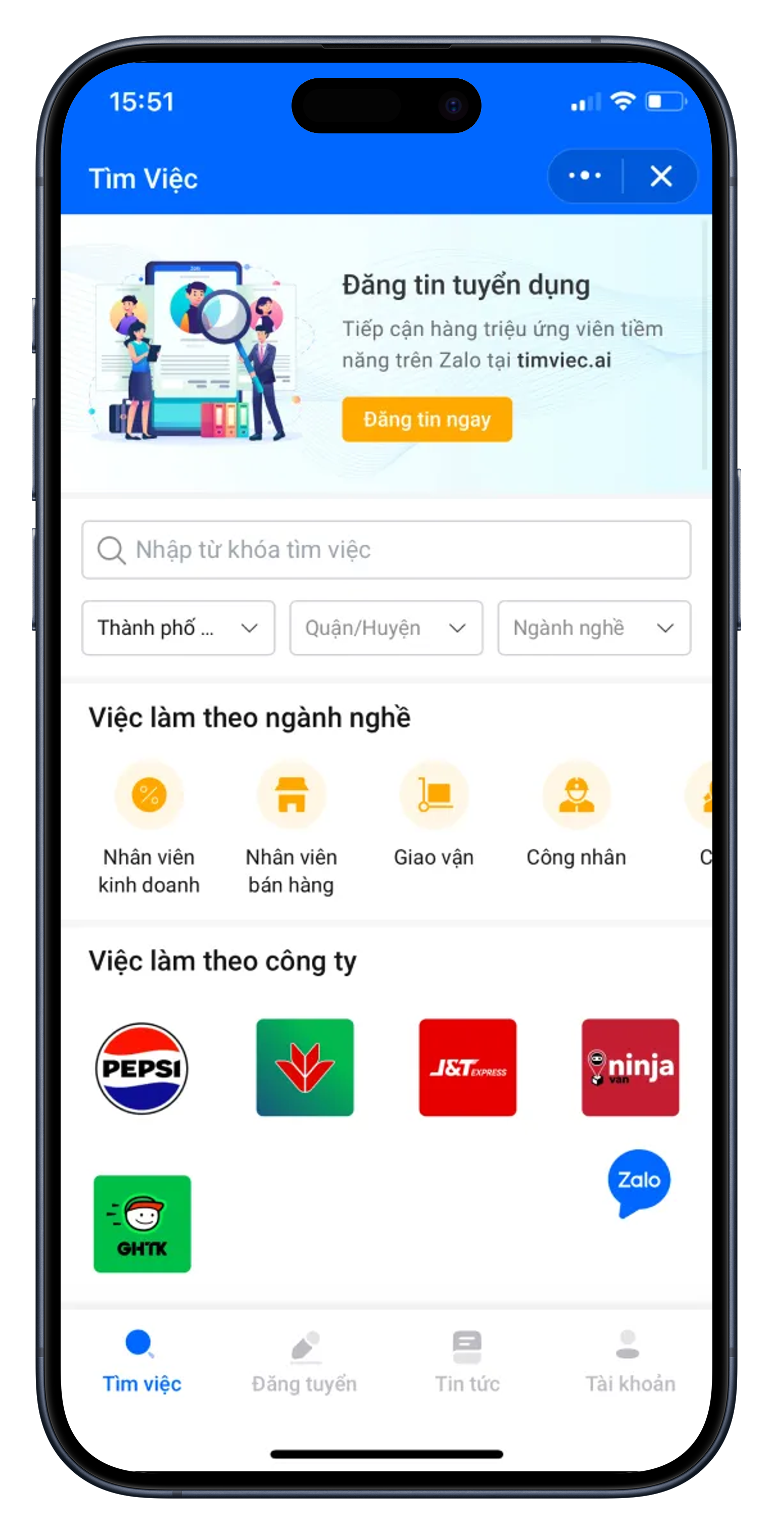 Zalo Mini App ngành nghề 1